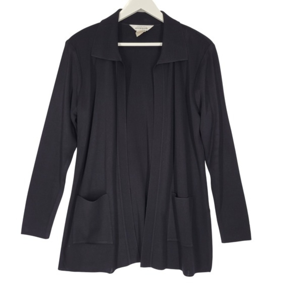 Misook Black Knit Cardigan Jacket Open Front Pocketed Small